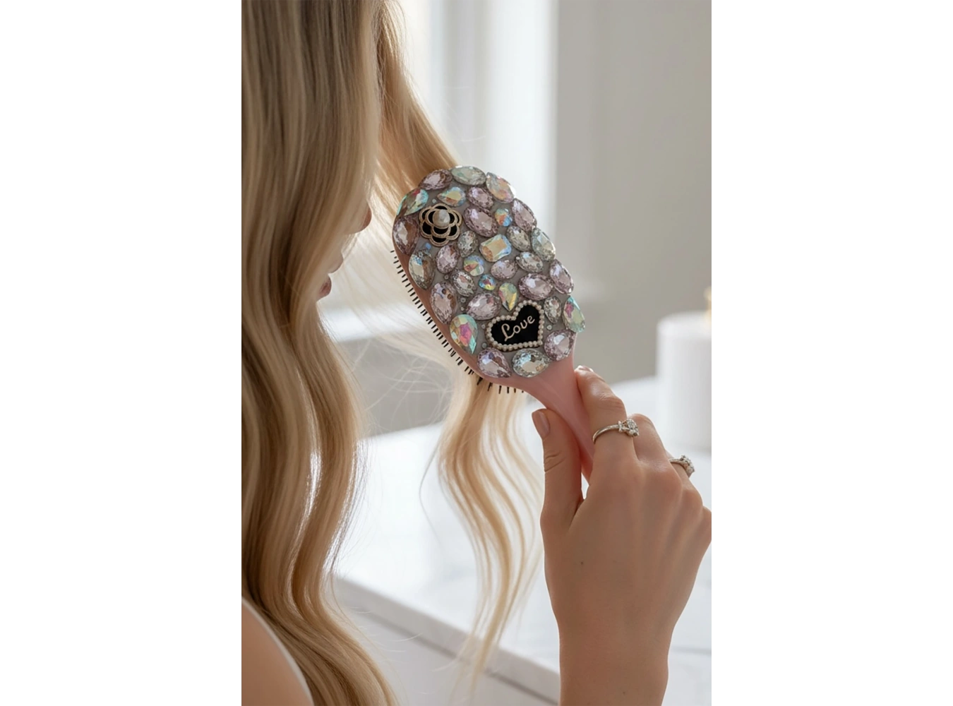 Pembe Renk Taş Ve Love Yazılı Saç Tarama Fırçası/ Tarak