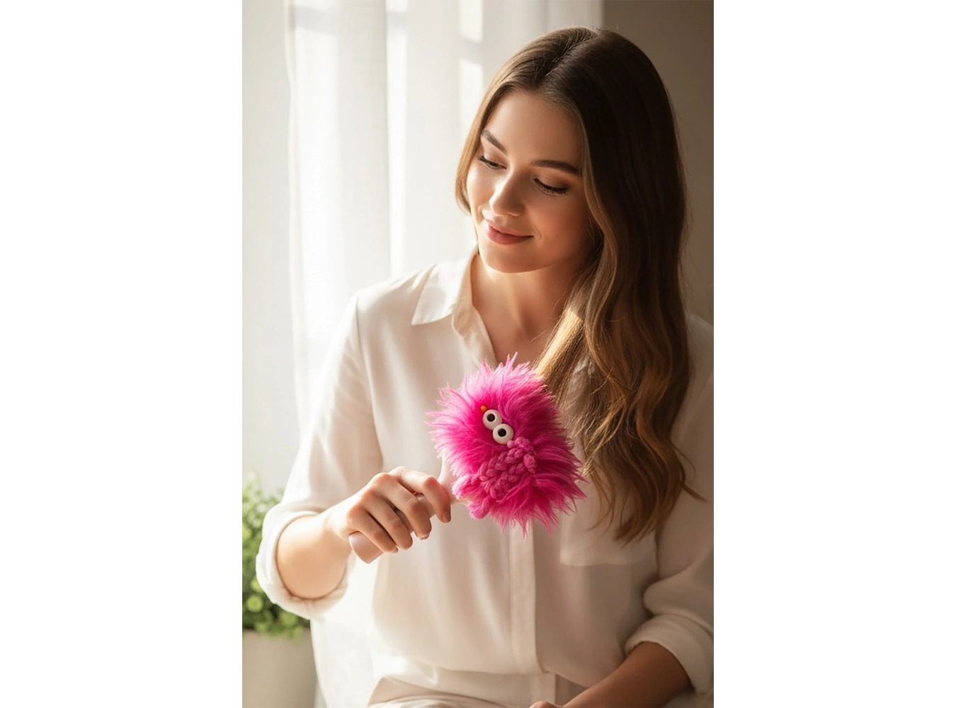 Pembe Renk Canavar Figürlü Charm Takılabilir Saç Fırçası/Tarak