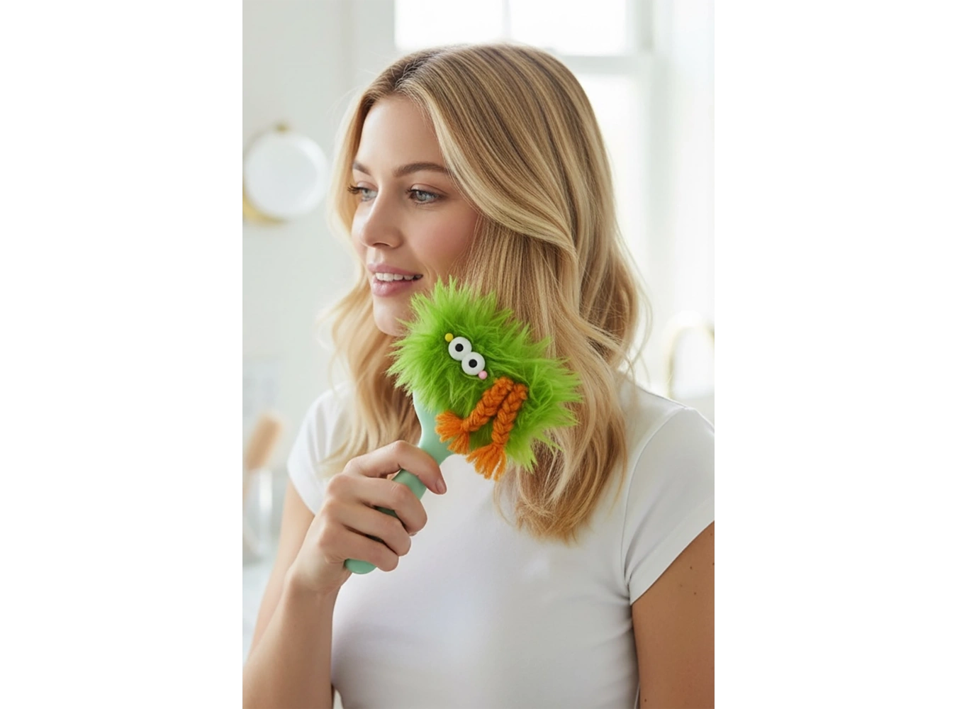 Yeşil Renk Canavar Figürlü Charm Takılabilir Saç Fırçası/Tarak