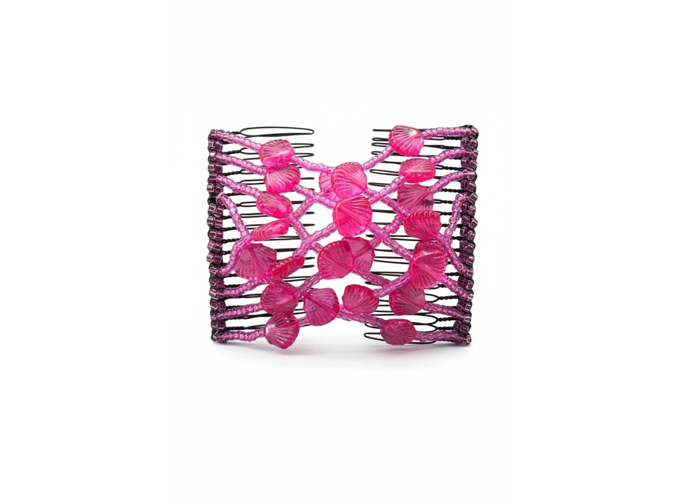 Koyu Pembe Renk Deniz Kabuğu Figürlü Tel Tarak Toka