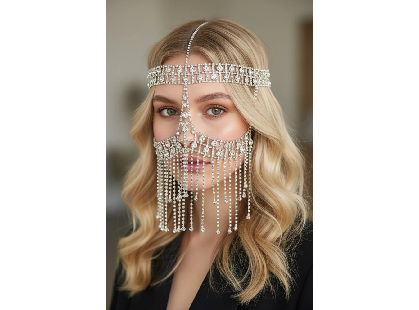 Gümüş Renk Taş Detaylı Dansöz Maskesi