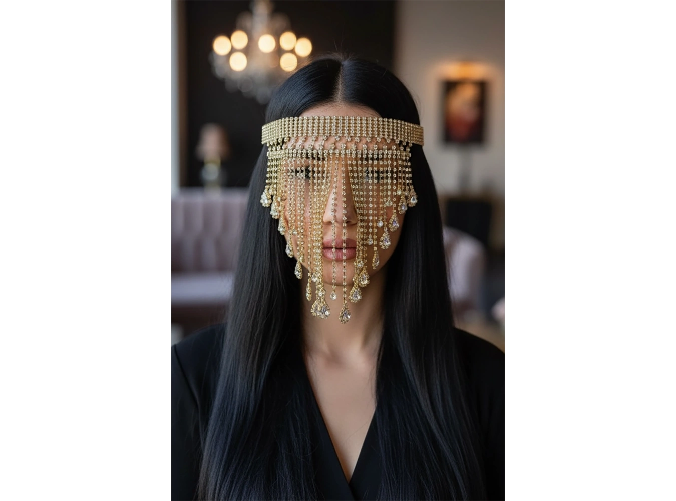 Altın Renk Taş Detaylı Dansöz Maskesi