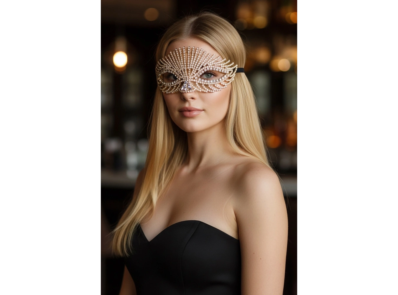 Altın Renk Taş Detaylı Tasarım Parti Maskesi