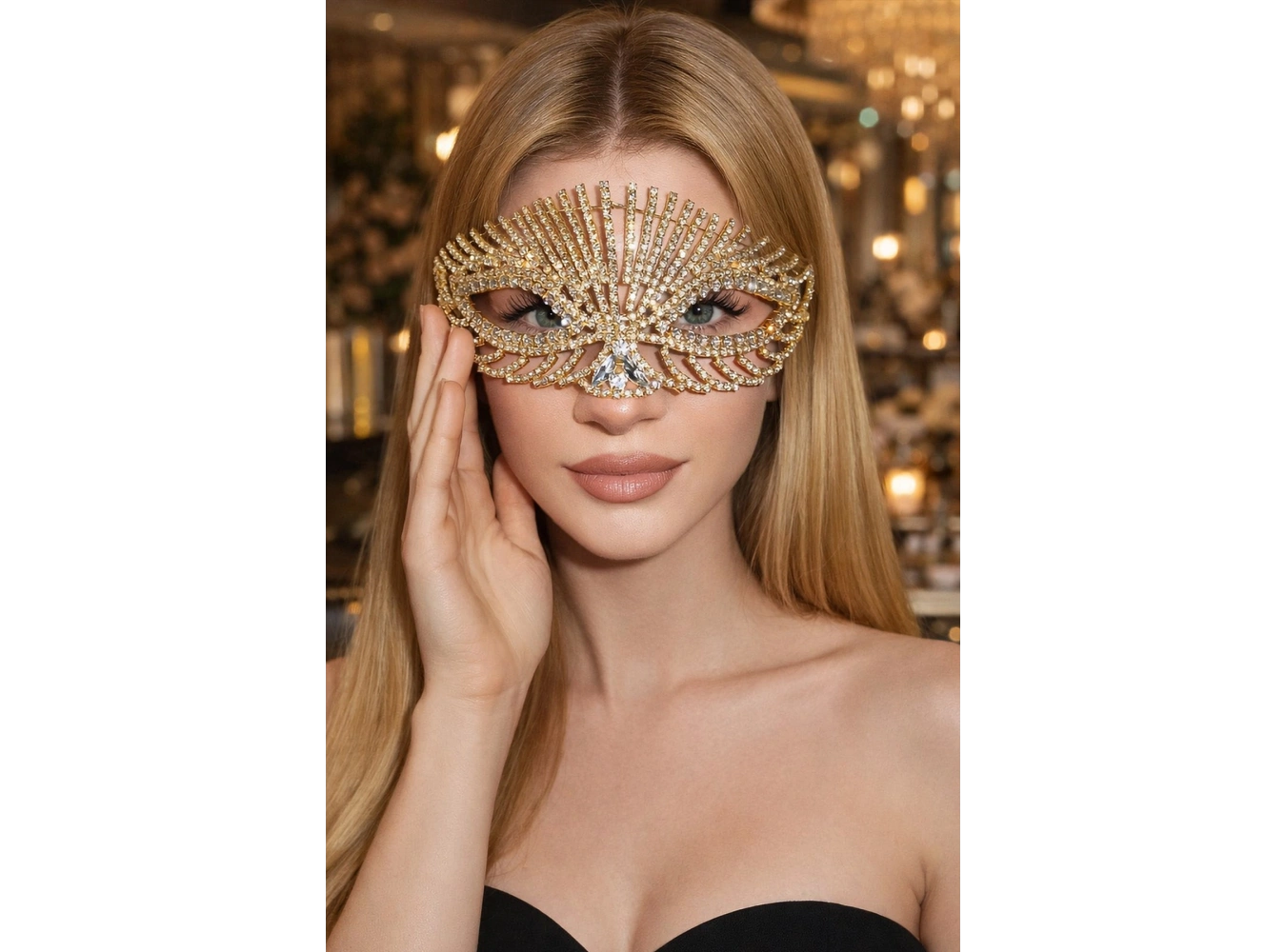 Altın Renk Taş Detaylı Tasarım Parti Maskesi