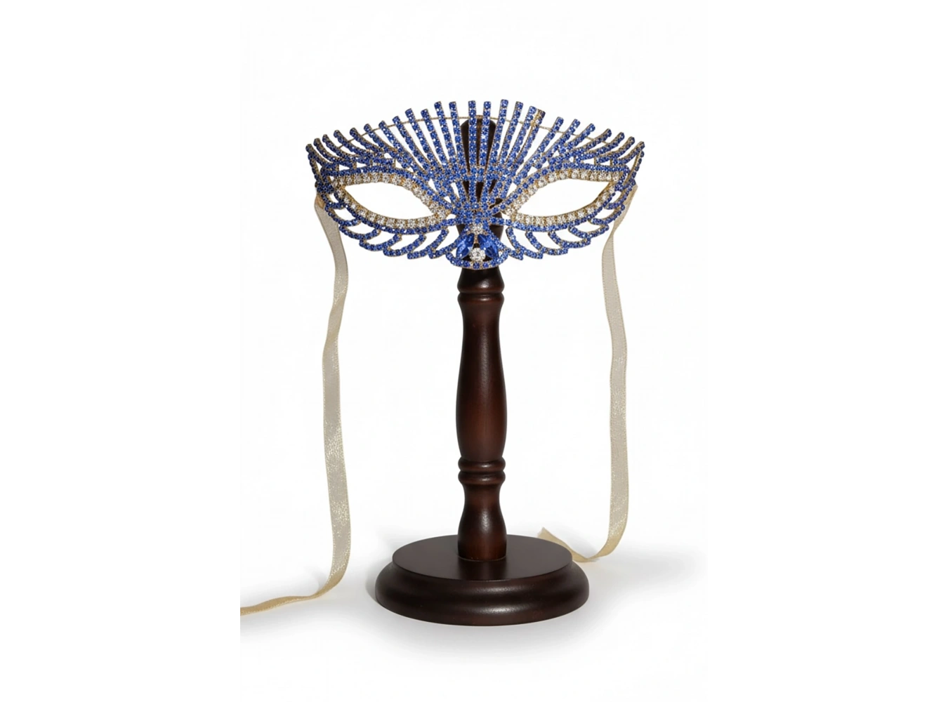 Altın Renk Mavi Taş Detaylı Tasarım Parti Maskesi