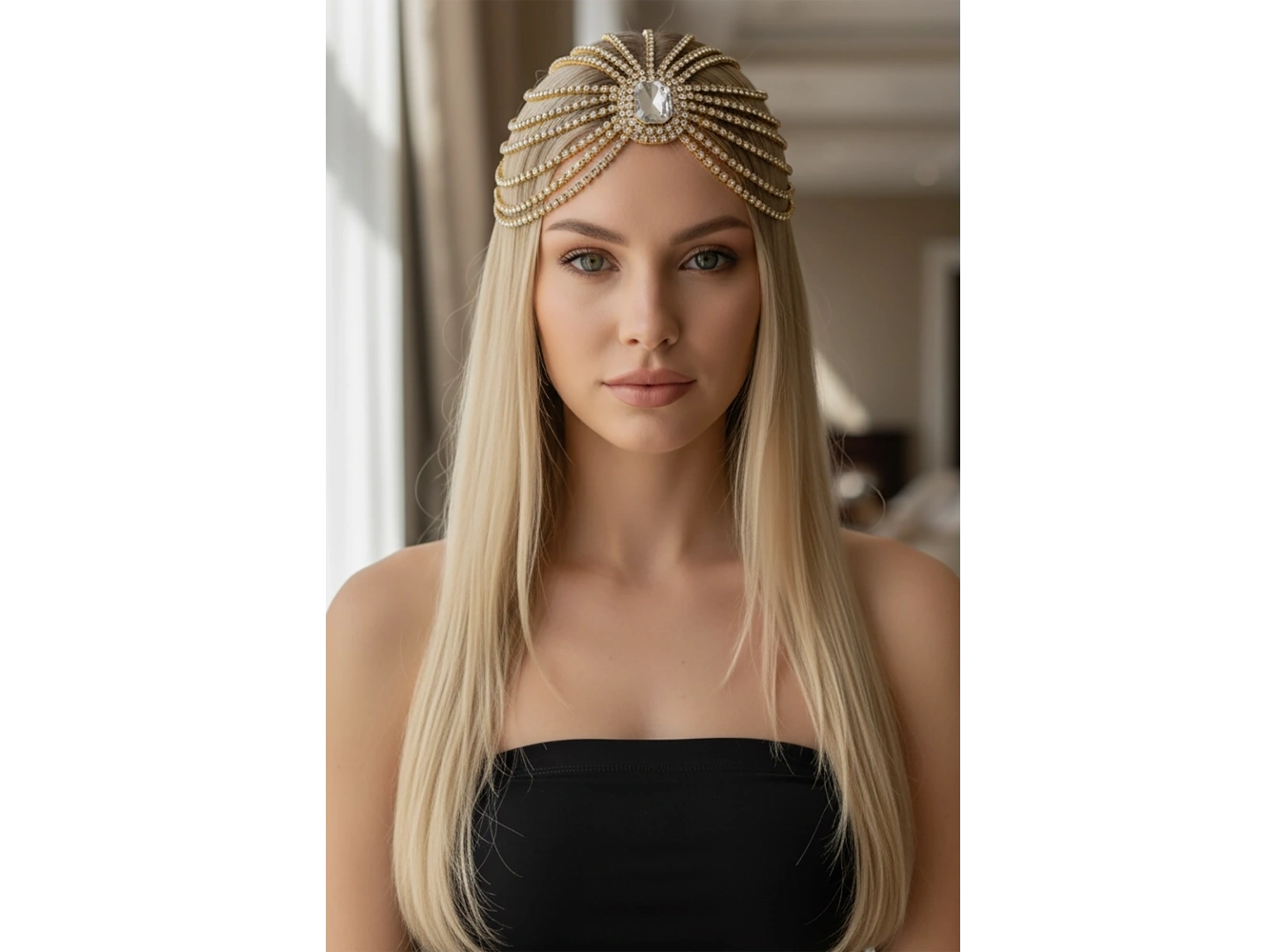 Altın Renk Taş Detaylı Saç Aksesuarı/Kına Aksesuarı