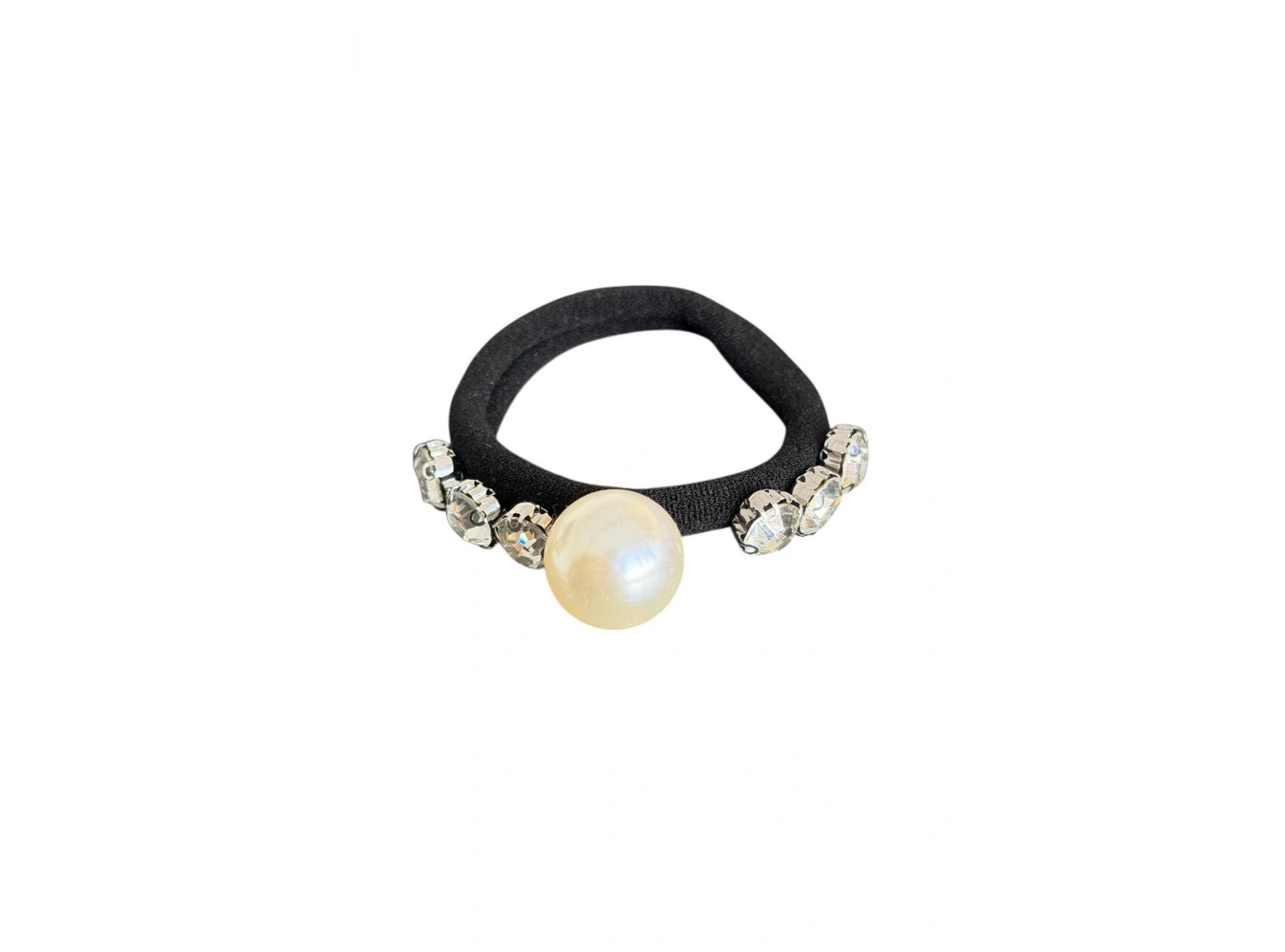 Siyah Renk İnci Ve Taş Detaylı Lastik Toka