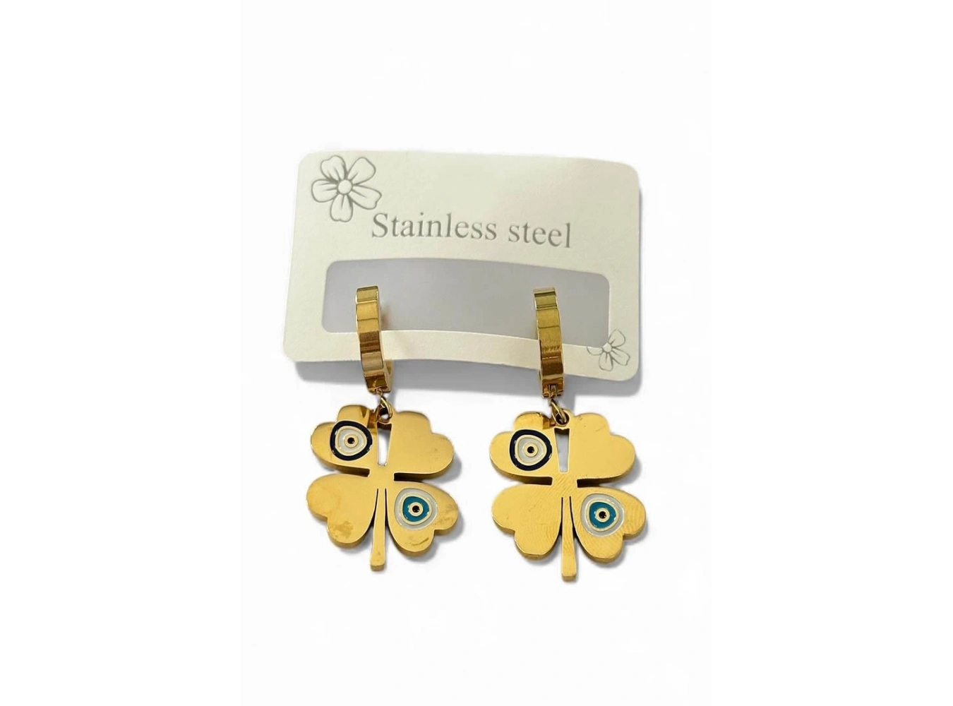 Altın Renk Göz Figürlü Çelik Küpe (Çift)