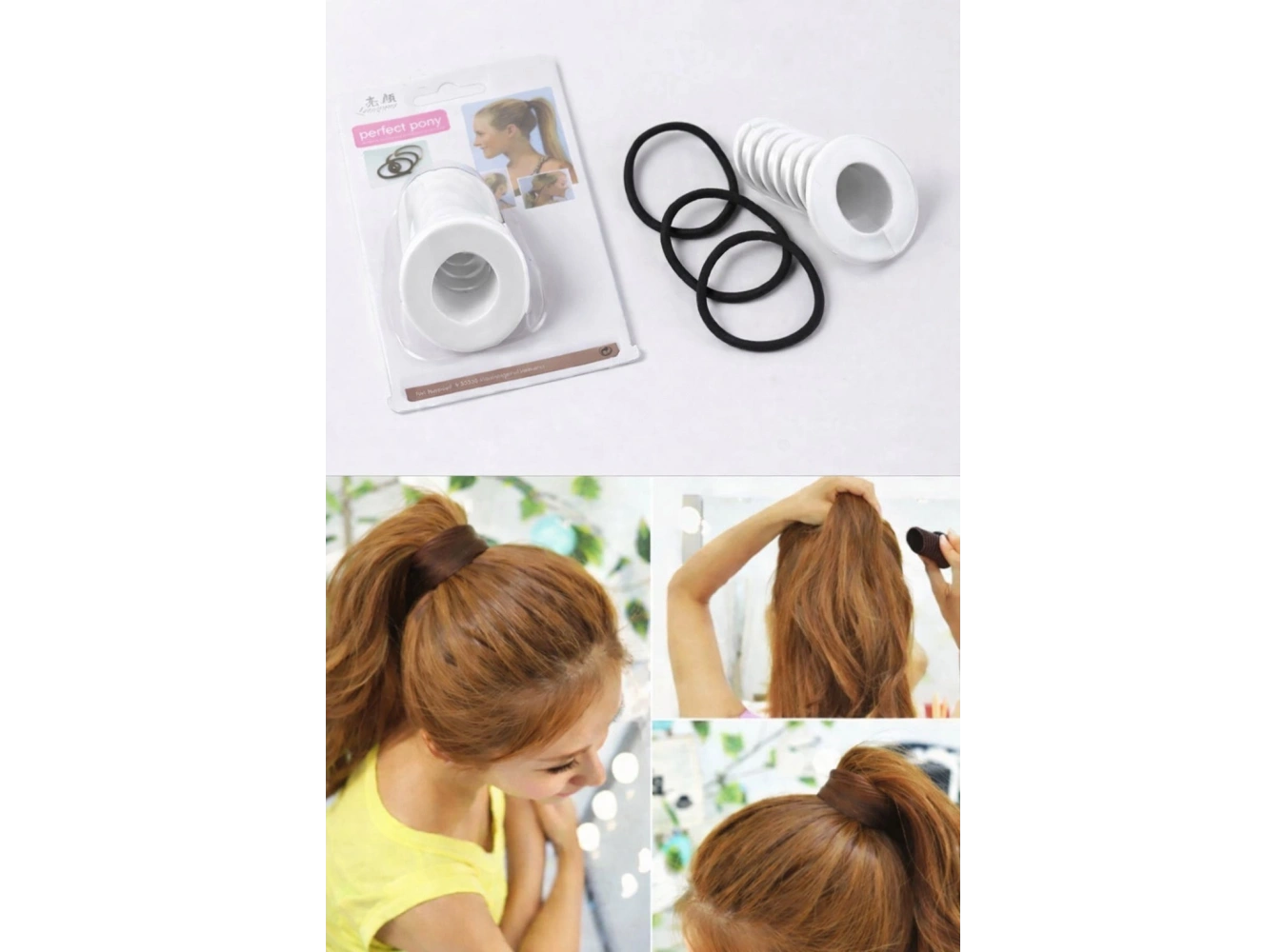 Beyaz Renk Hacimli At Kuyruğu Yapma Aparatı Ve Lastik Toka Set