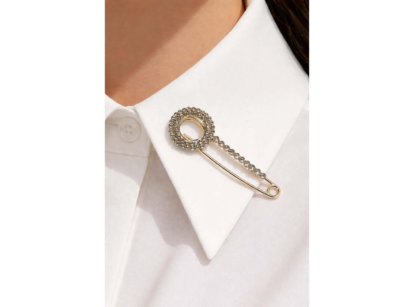 Altın Renk Taş Detaylı Eşarp İğnesi /Broş