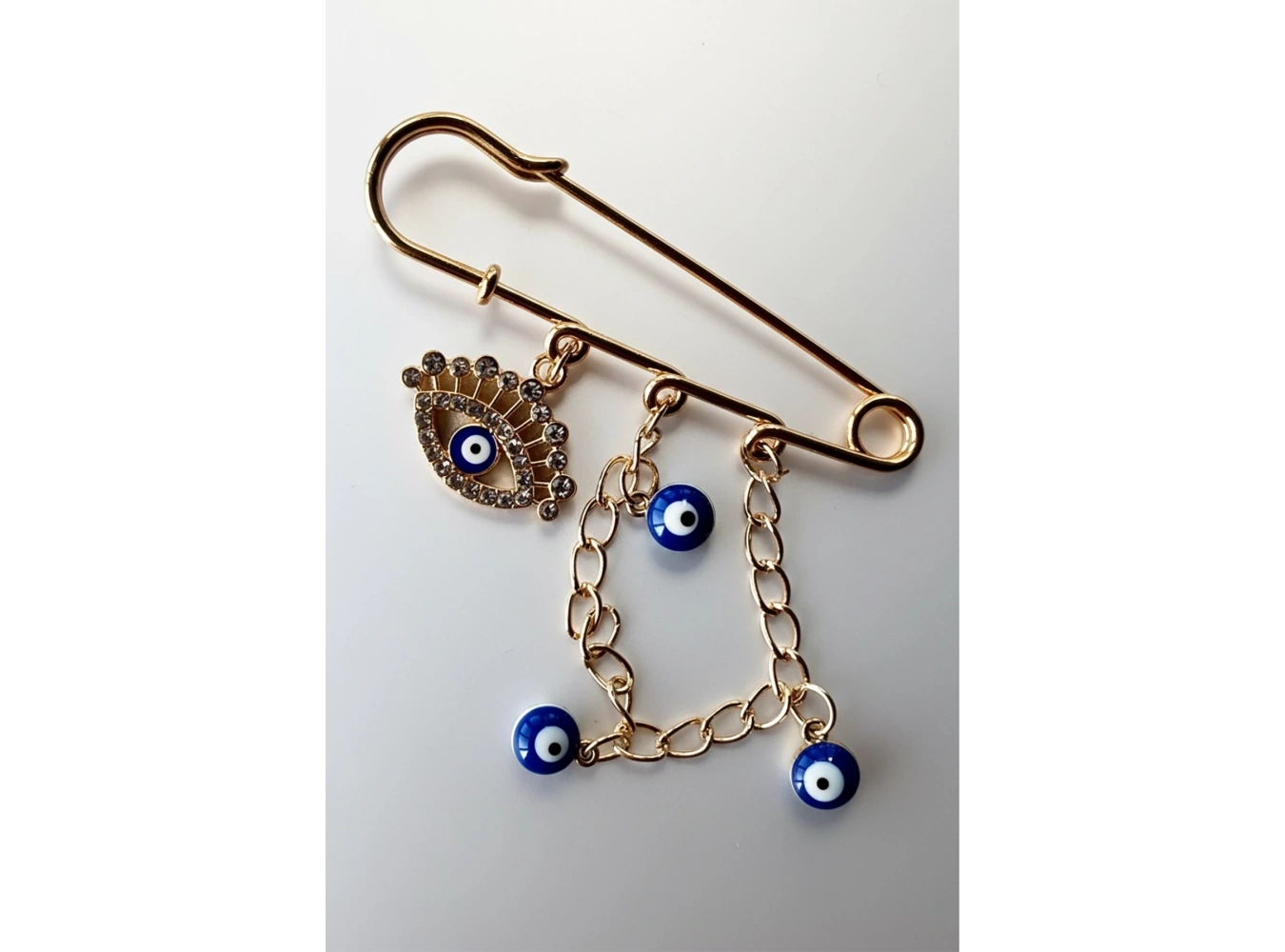 Altın Renk Nazar Boncuk Detaylı Göz Figürlü Broş