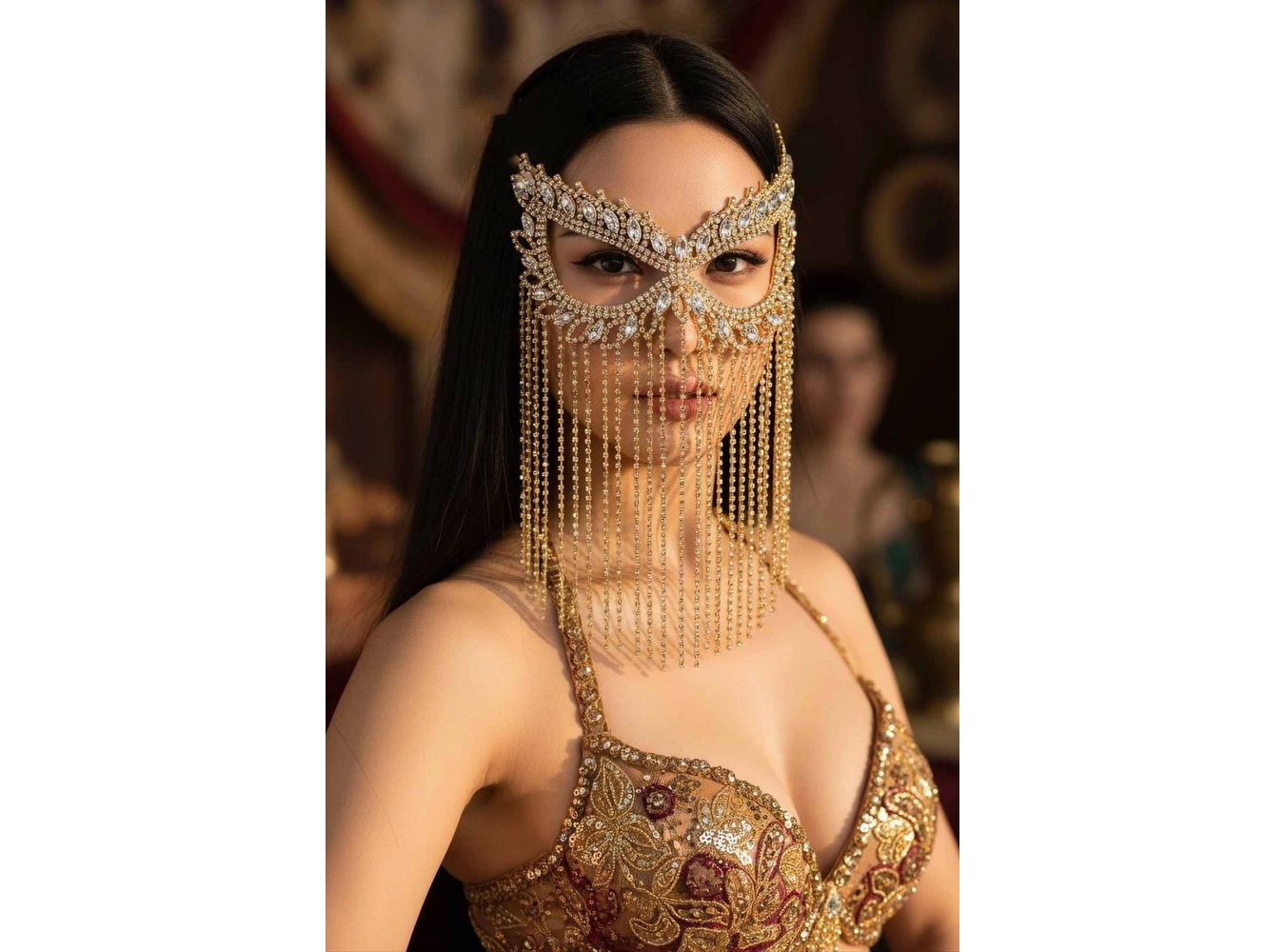 Altın Renk Taşlı Parti Maskesi