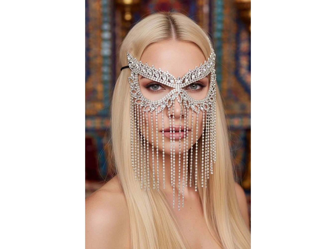 Gümüş Renk Taşlı Parti Maskesi