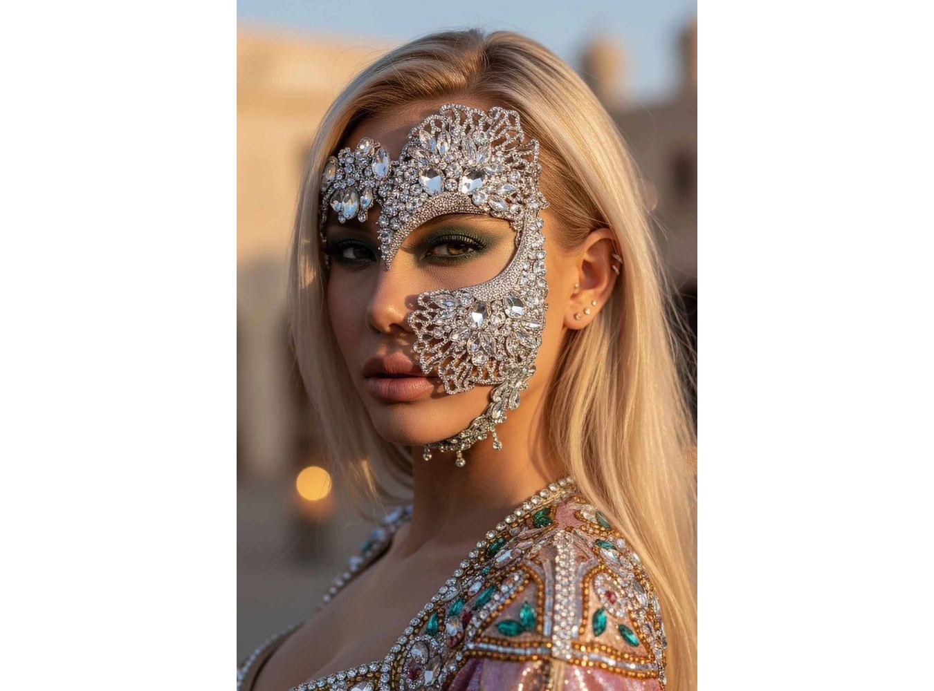 Gümüş Renk Taş Detaylı Tasarım Parti Maskesi