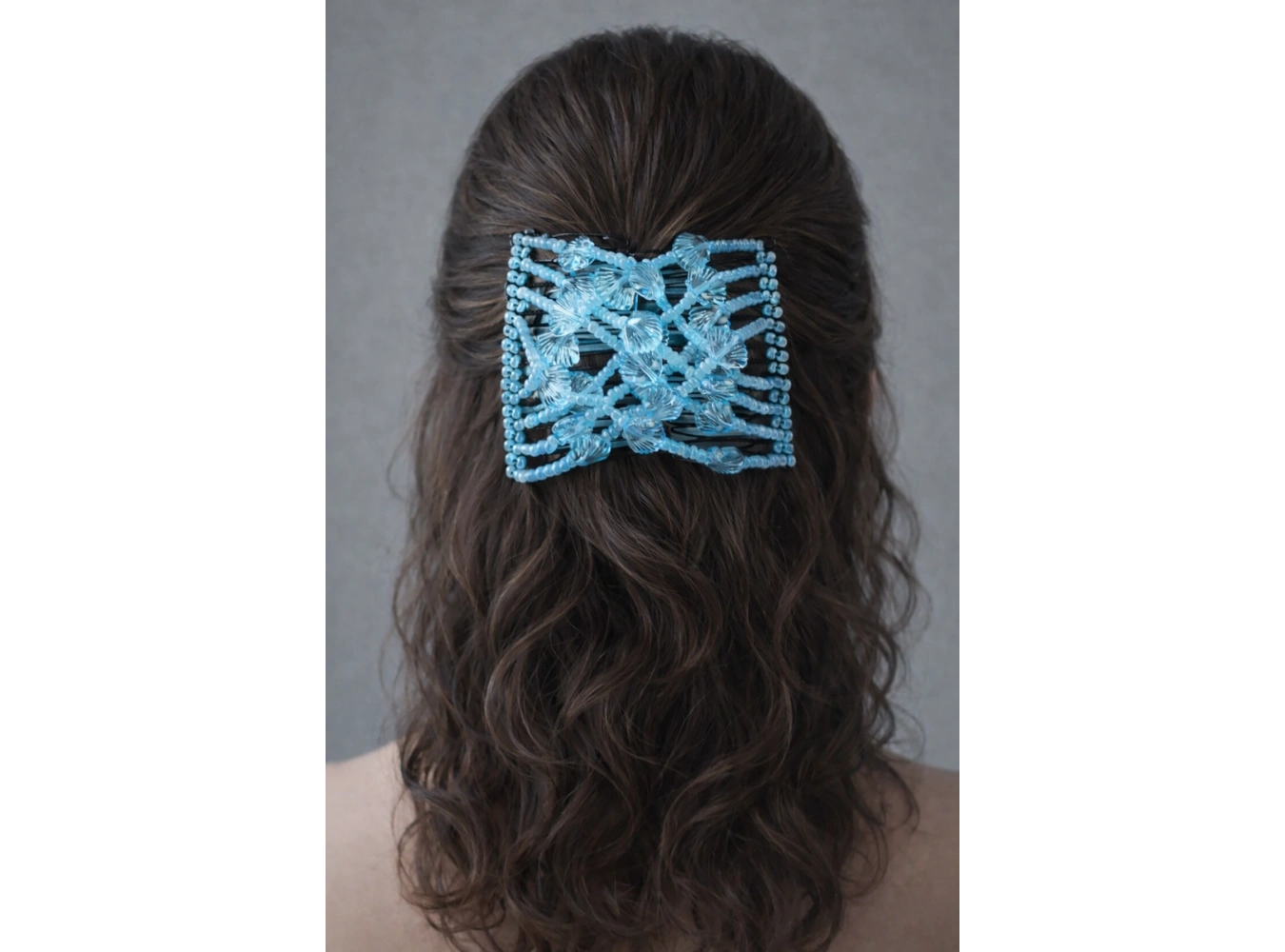 Mavi Renk Deniz Kabuğu Figürlü Tel Tarak Toka