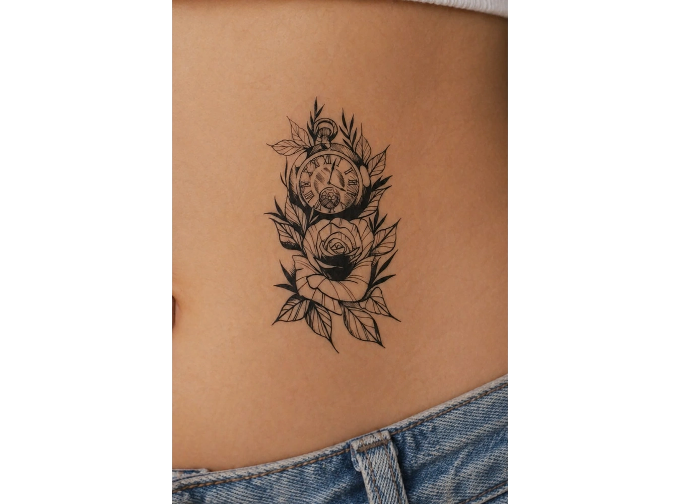 Geçici Gül Ve Saat Figürlü Mini Dövme Tattoo