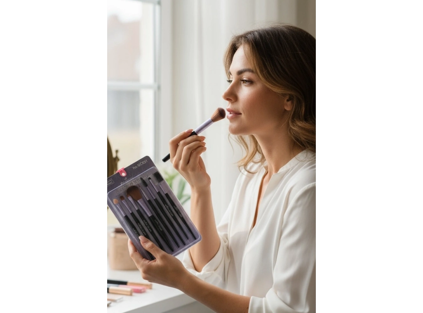 8li Mor Ve Siyah Renk Makyaj Fırçası Set