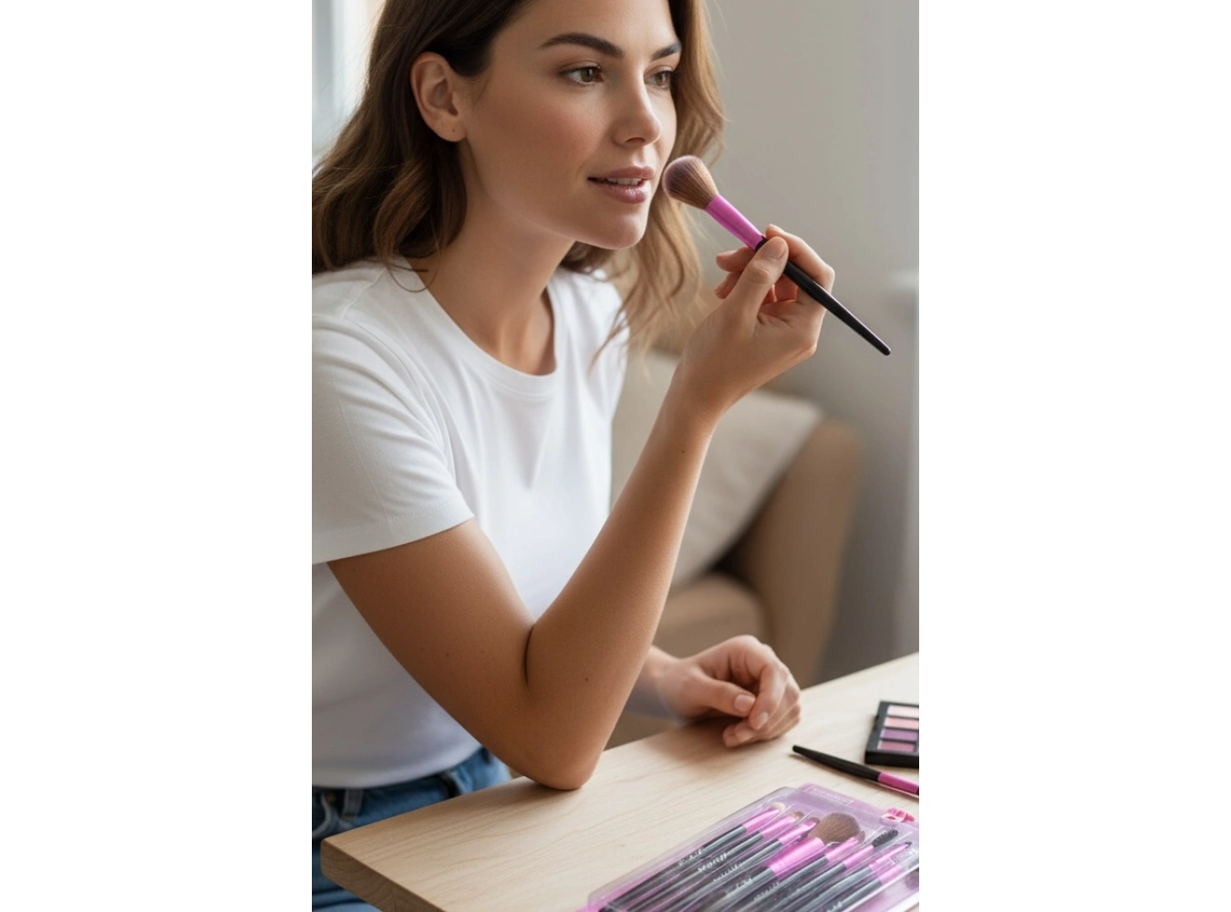 8li Pembe Ve Siyah Renk Makyaj Fırçası Set