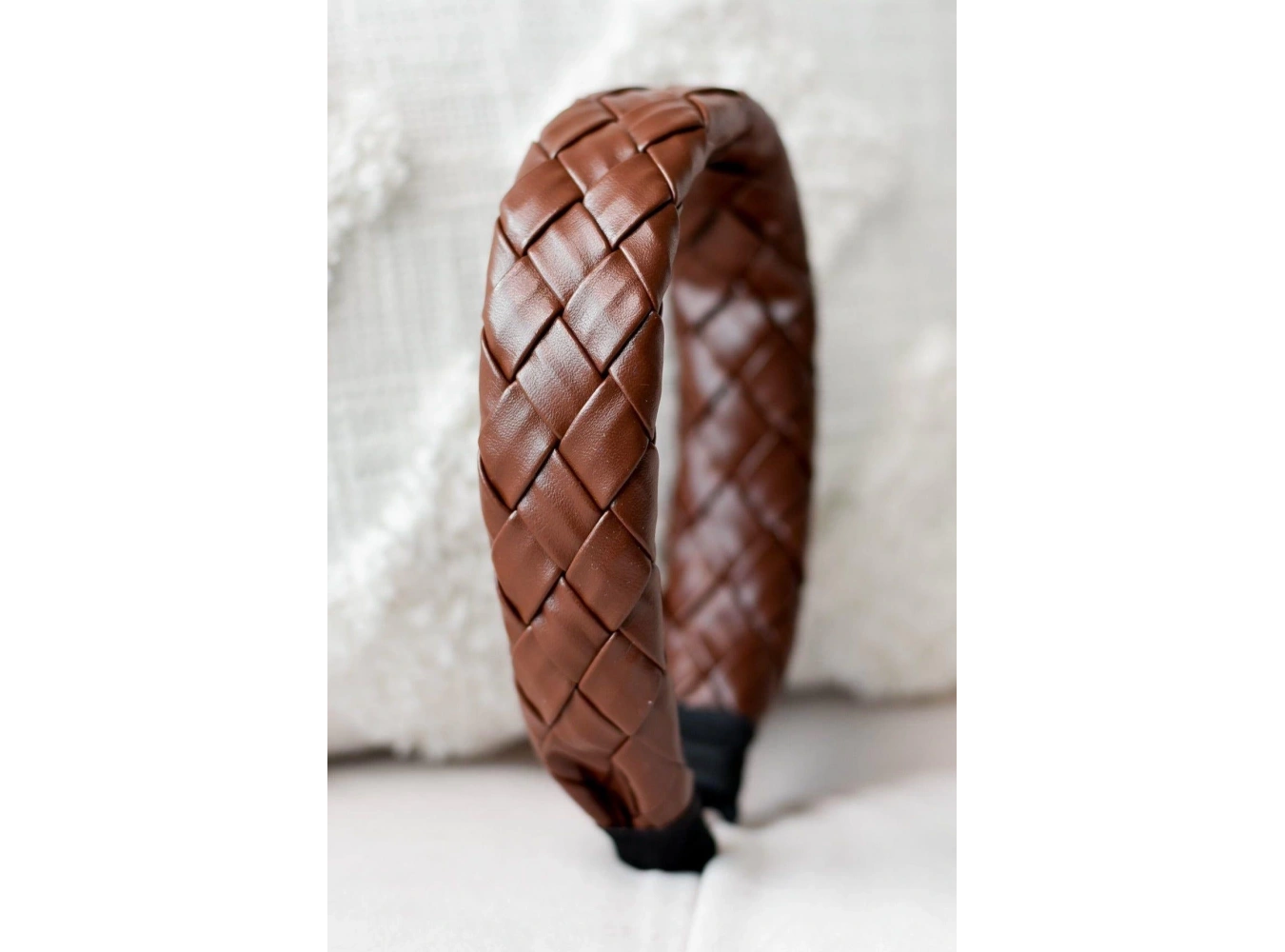 Acı Kahve Renk Örgülü Deri Taç