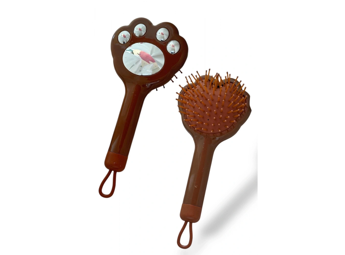 Acı Kahve Renk Pati Figürlü Saç Tarama Fırçası/ Tarak