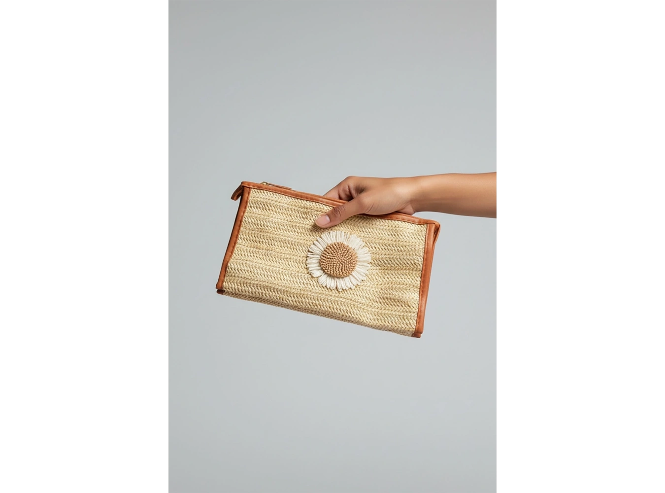 Açık Kahve Renk Hasır Seyahat Makyaj Çantası