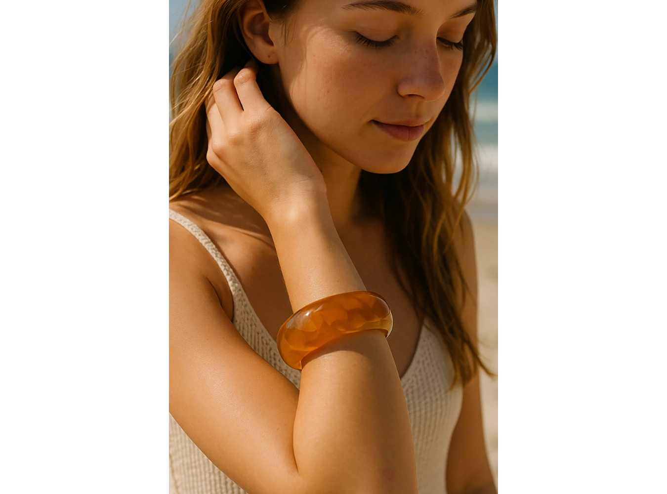 Açık Kahve Renk Kalın Kemik Mika Bileklik