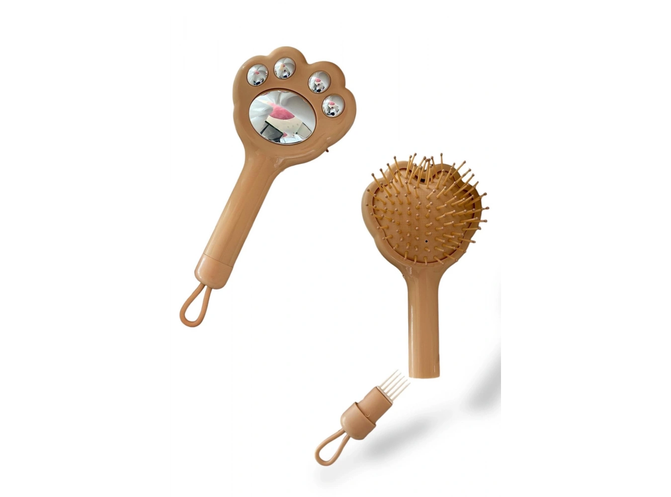 Açık Kahve Renk Pati Figürlü Saç Tarama Fırçası/ Tarak