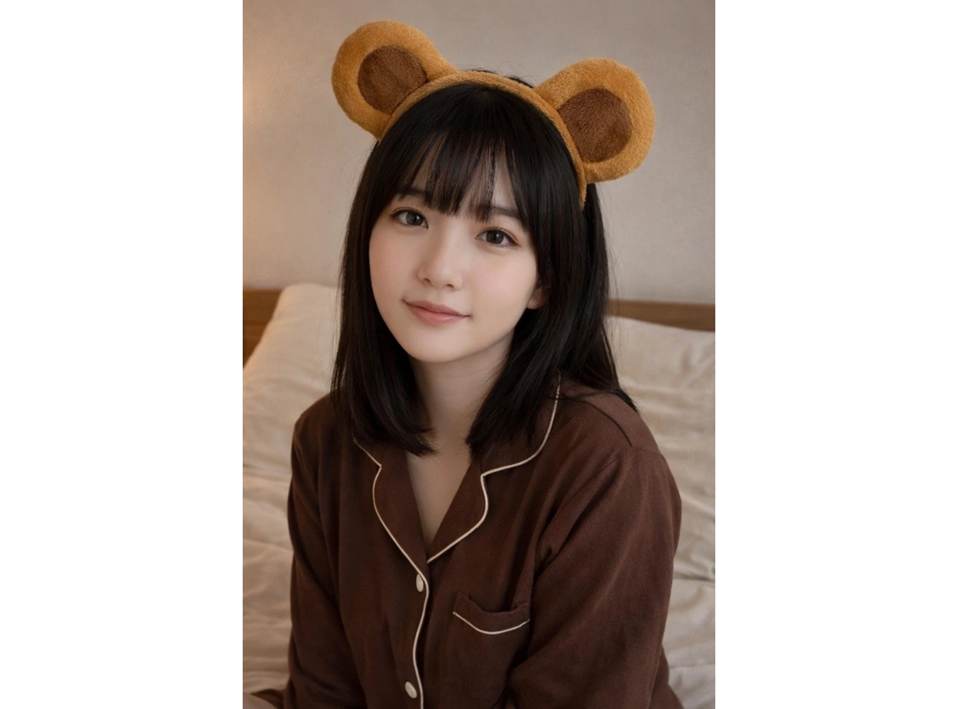 Açık Kahverengi Kulak Detaylı Peluş Taç