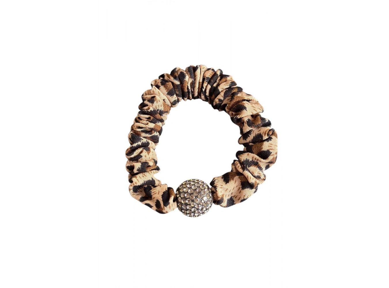 Açık Kahverengi Leopar Detaylı Taşlı Lastik Toka