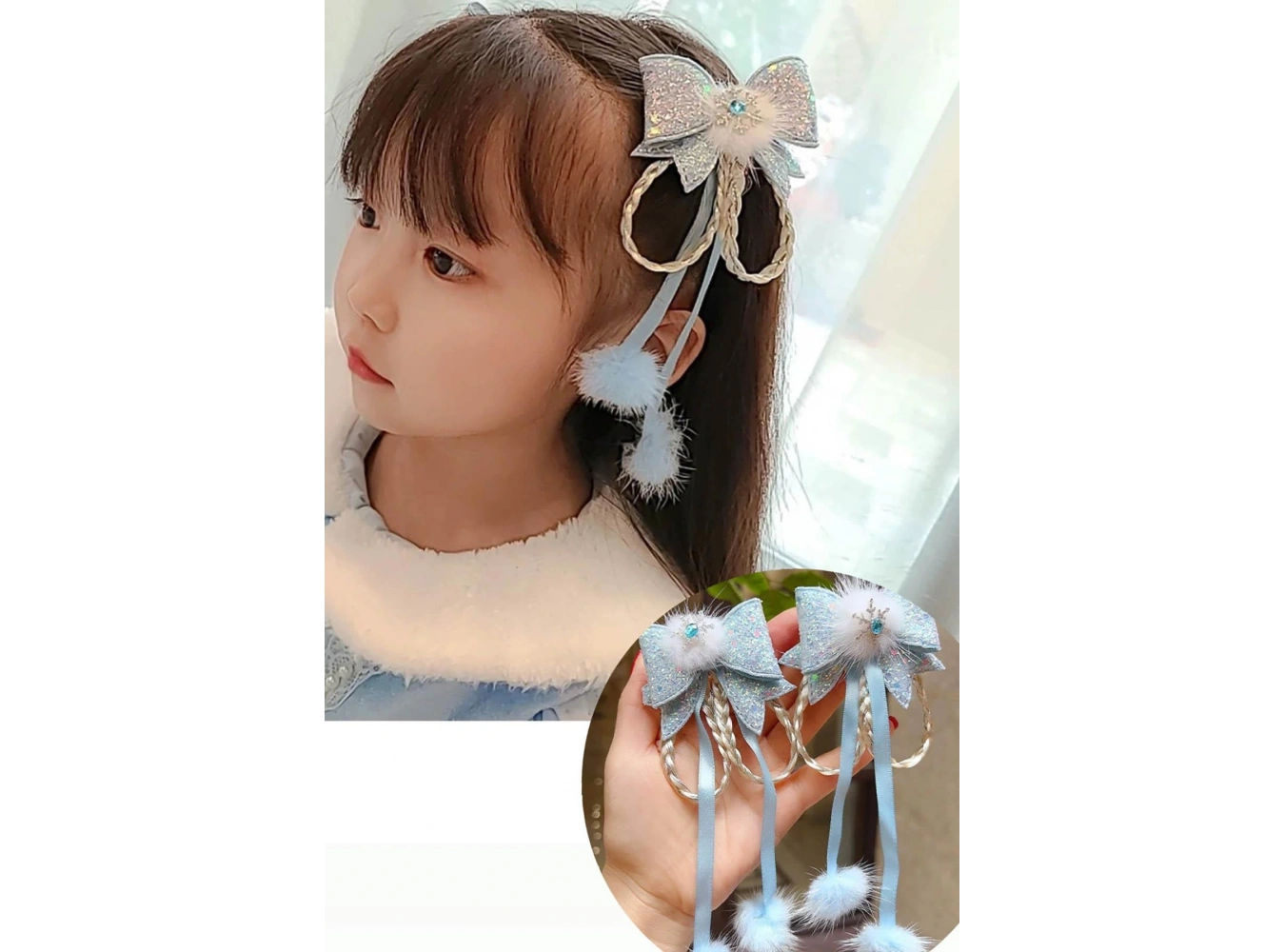 Açık Mavi Renk Kurdele Figürlü 2li Yan Toka