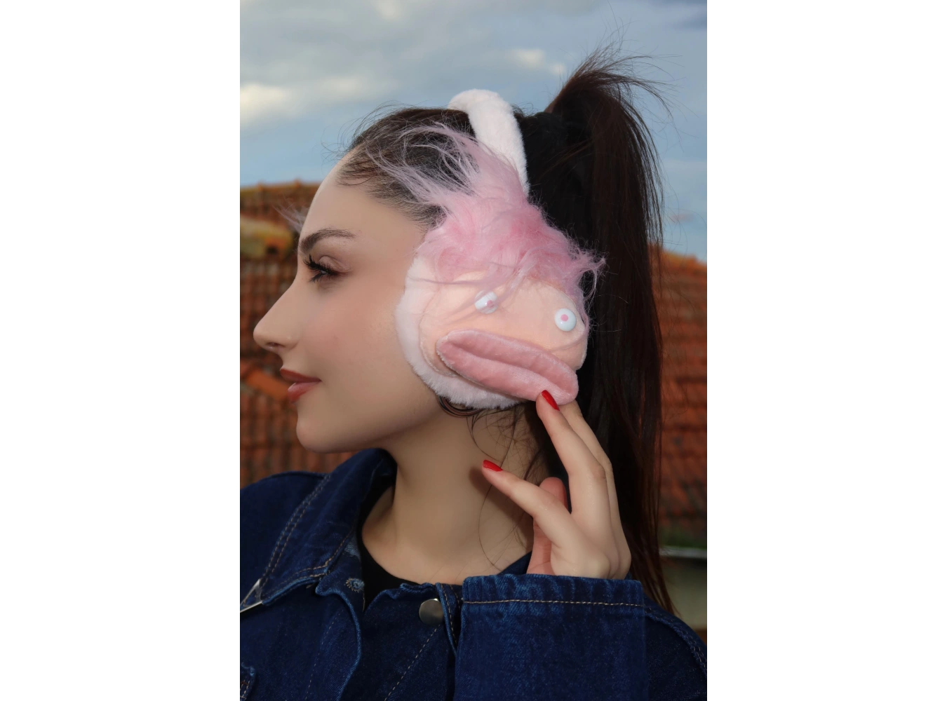 Açık Pembe Renk Canavar Figürlü Peluş Kulaklık