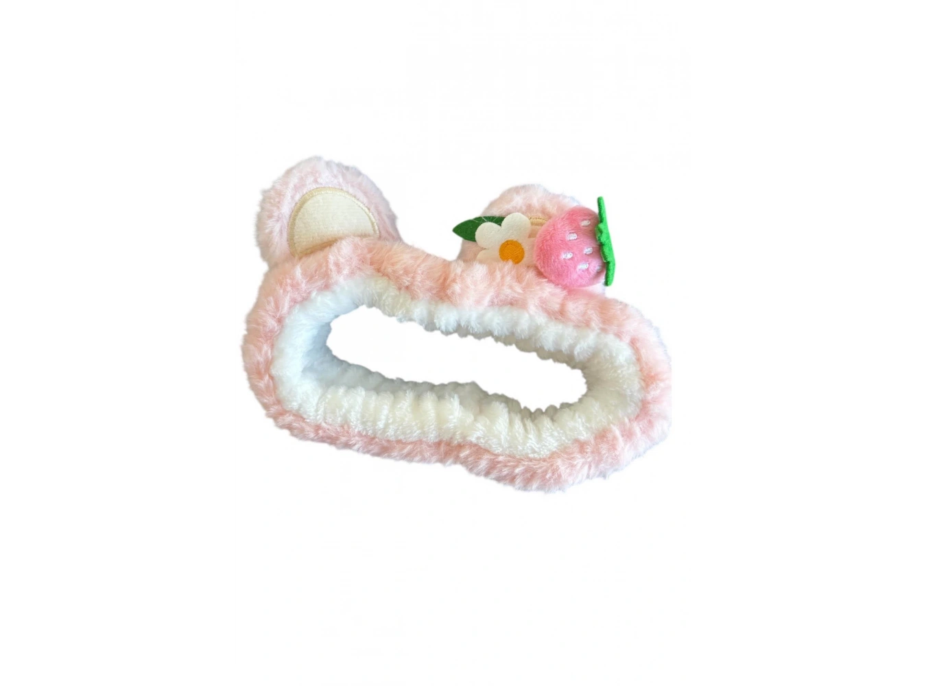 Açık Pembe Renk Çilek Figürlü Peluş Saç Bandı