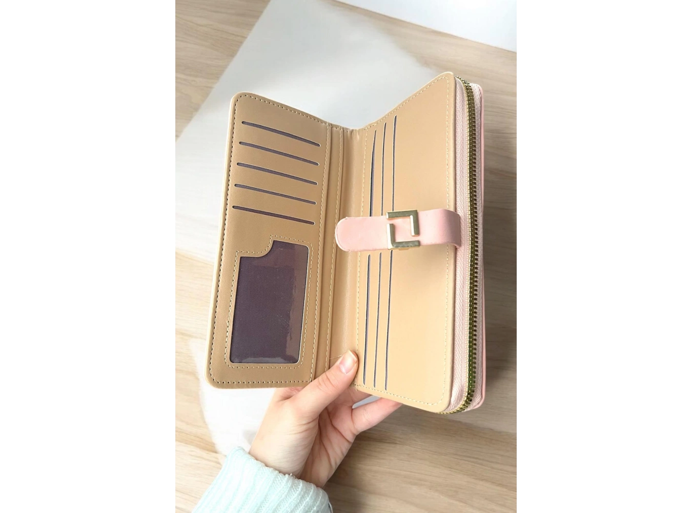 Açık Pembe Renk Deri Kadın Cüzdan