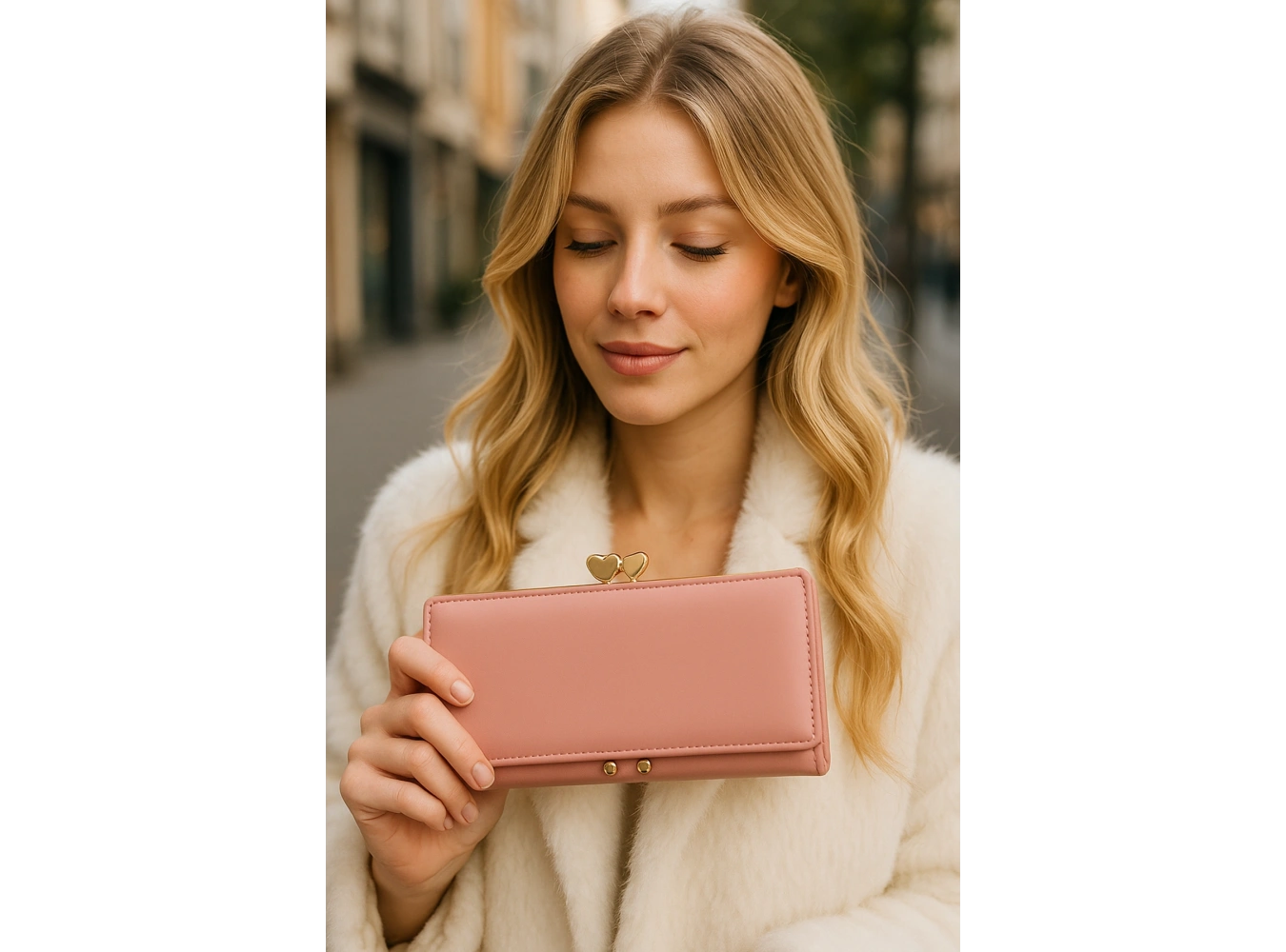 Açık Pembe Renk Kalp Detaylı Kadın Cüzdan