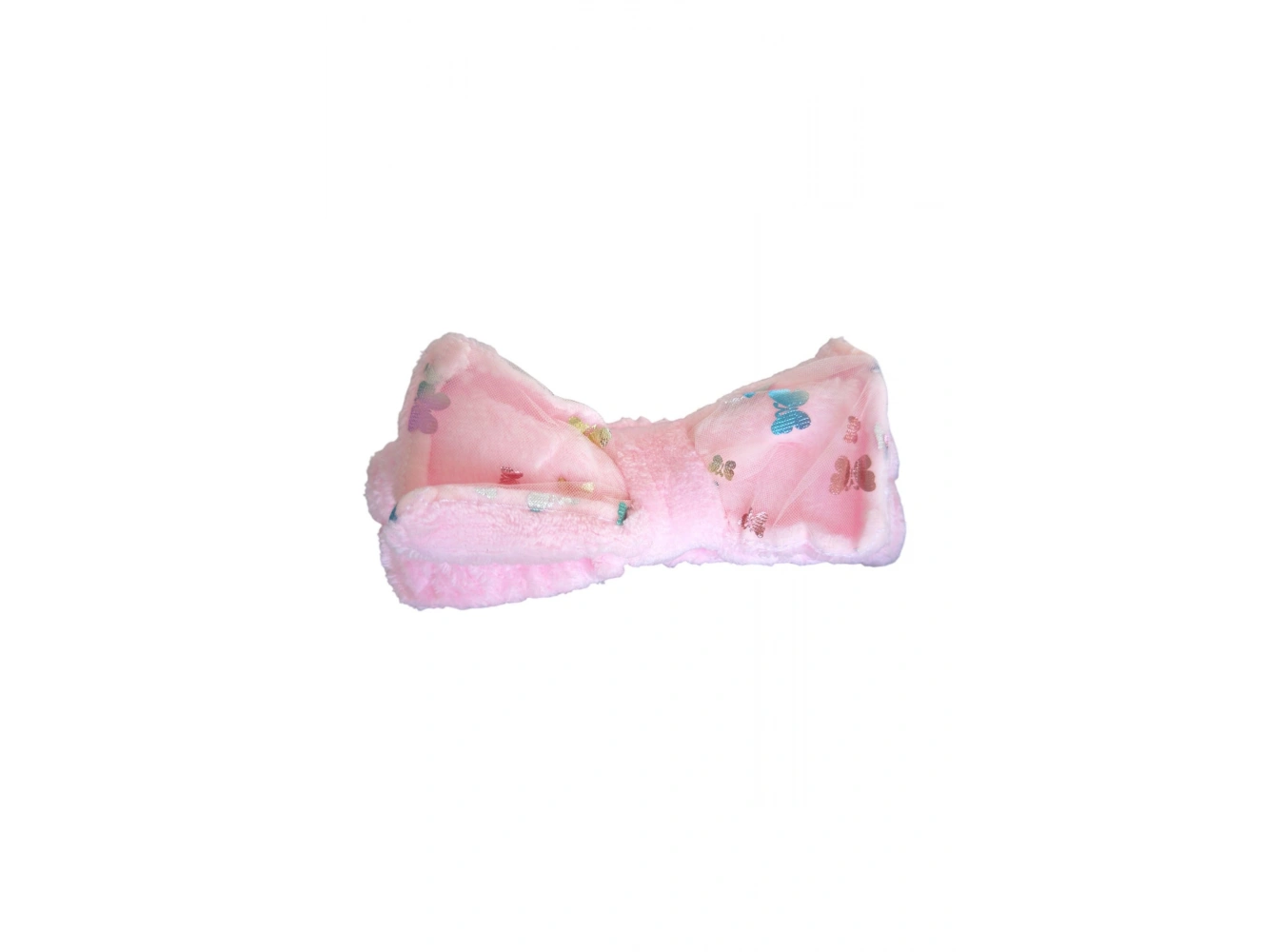 Açık Pembe Renk Kelebek Detaylı Kurdele Figürlü Peluş Saç Bandı