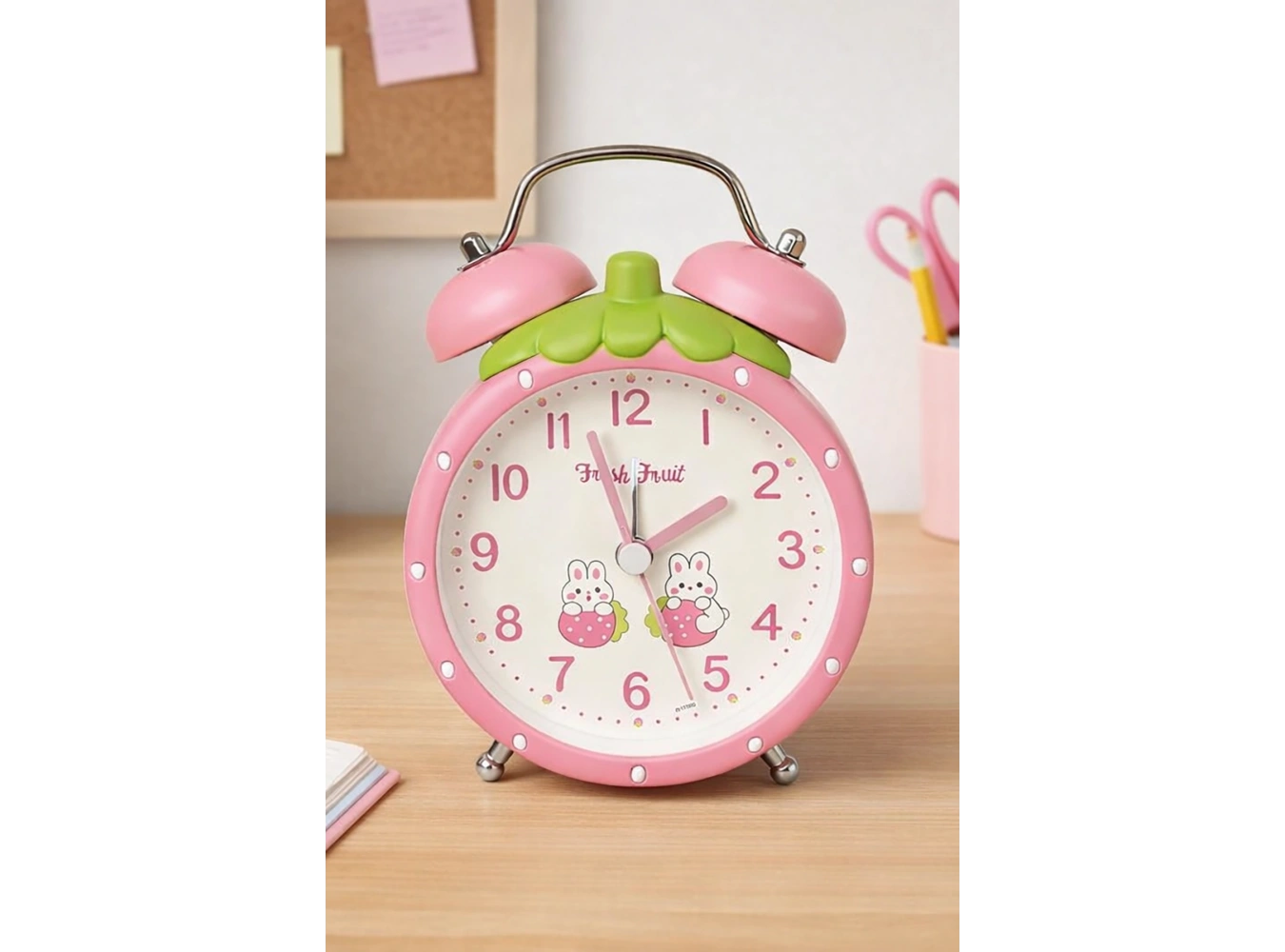 Açık Pembe Renk Mini Dekoratif Işıklı Alarmlı Yuvarlak Masa Saati