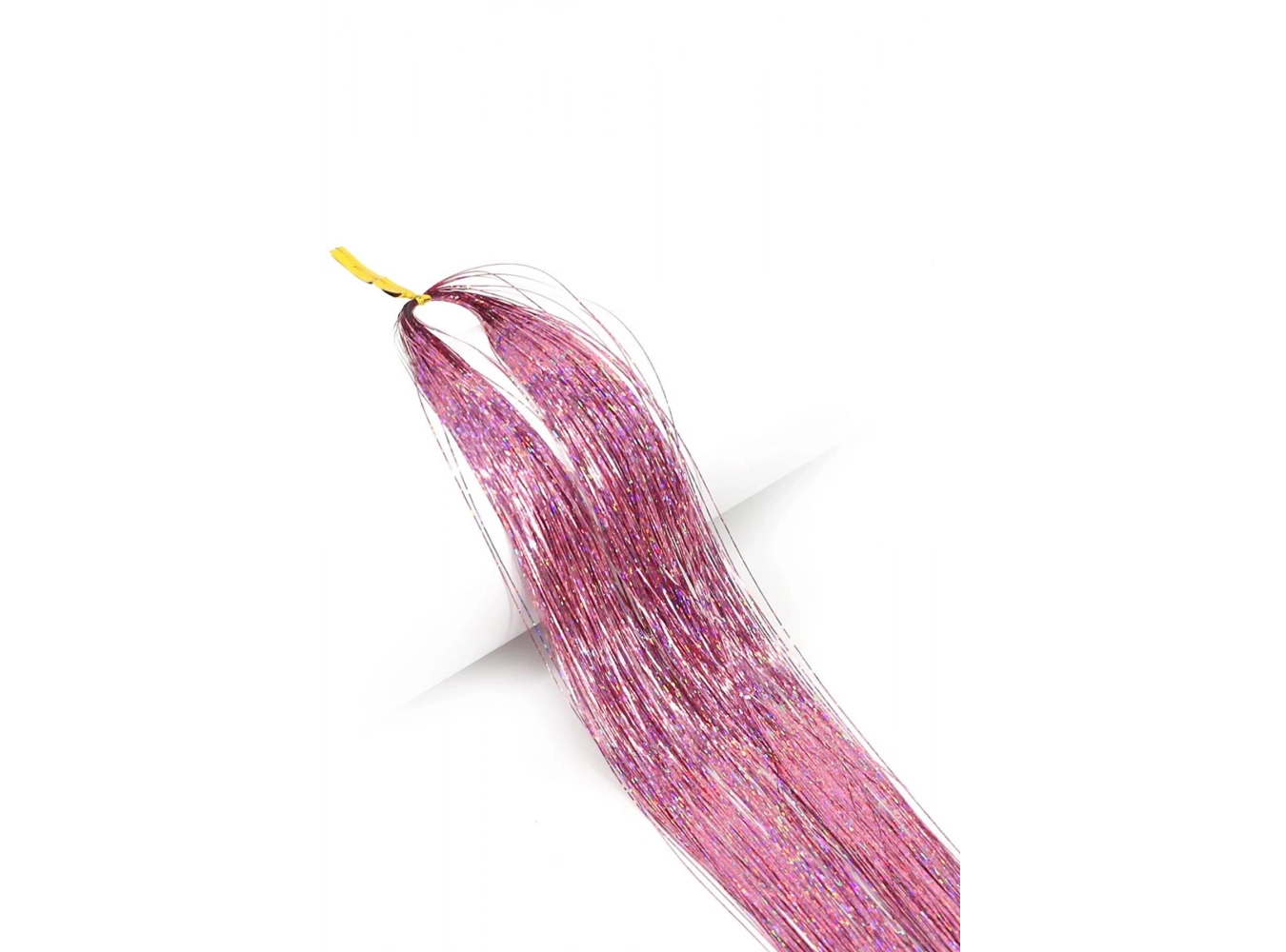 Açık Pembe Renk Simli Yan Postiş Hair Tinsel Shiny Hair (50 Cm)