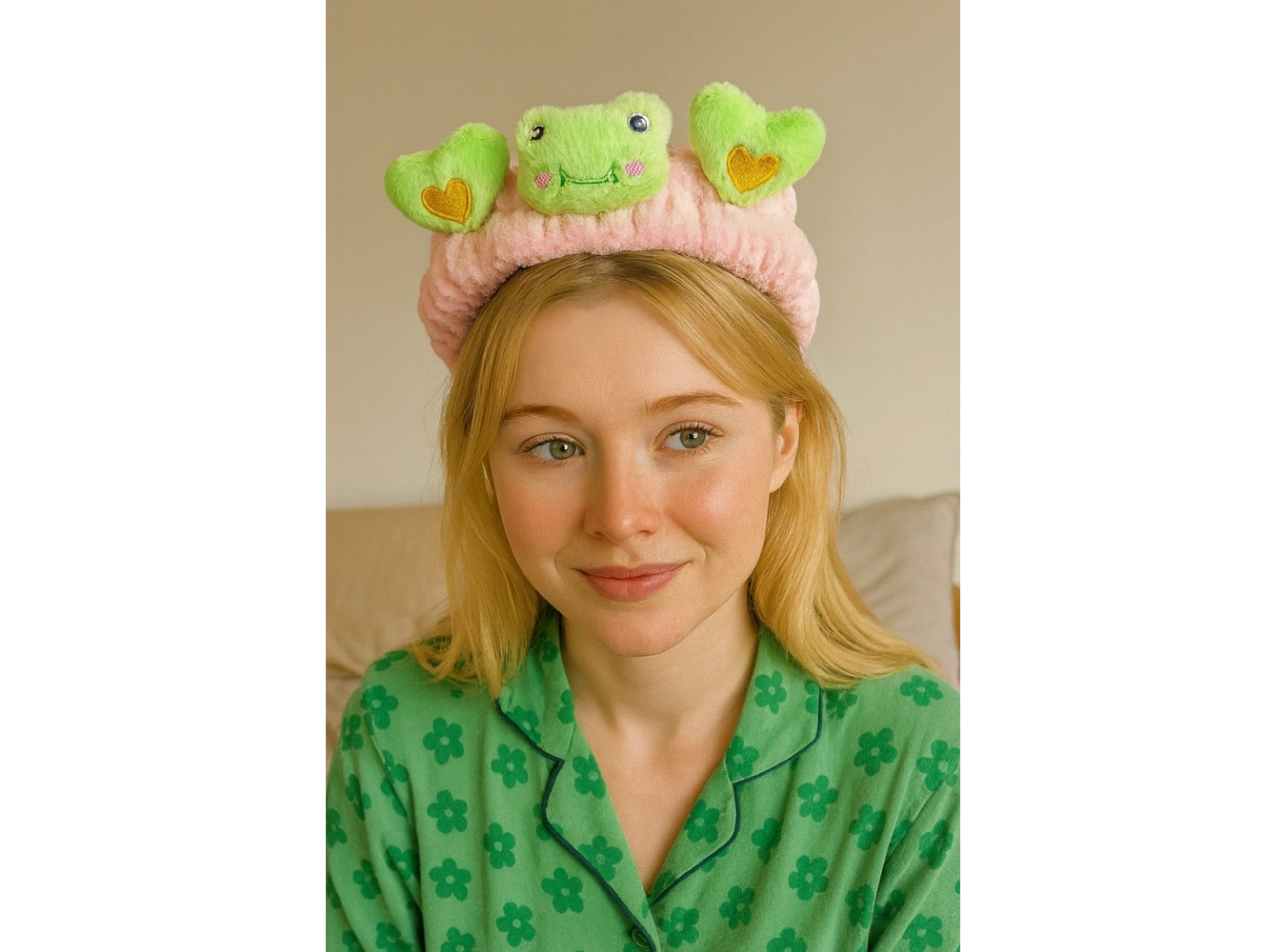 Açık Pembe Ve Yeşil Renk Kurbağa Figürlü Peluş Saç Bandı