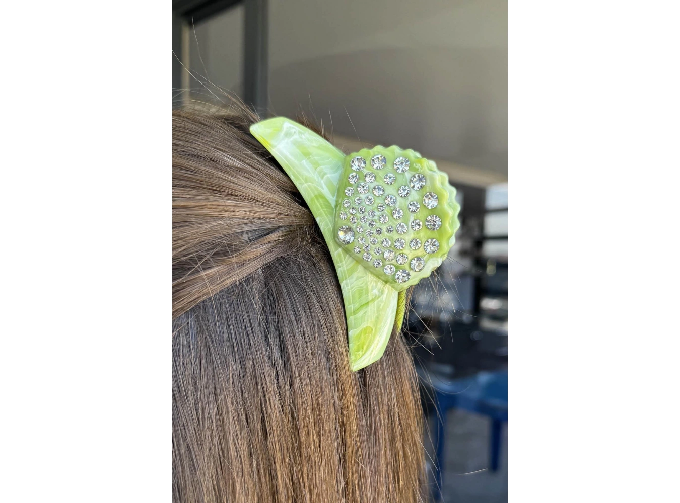 Açık Yeşil Renk Deniz Kabuğu Figürlü Taş Detaylı Kemik Mandal Toka