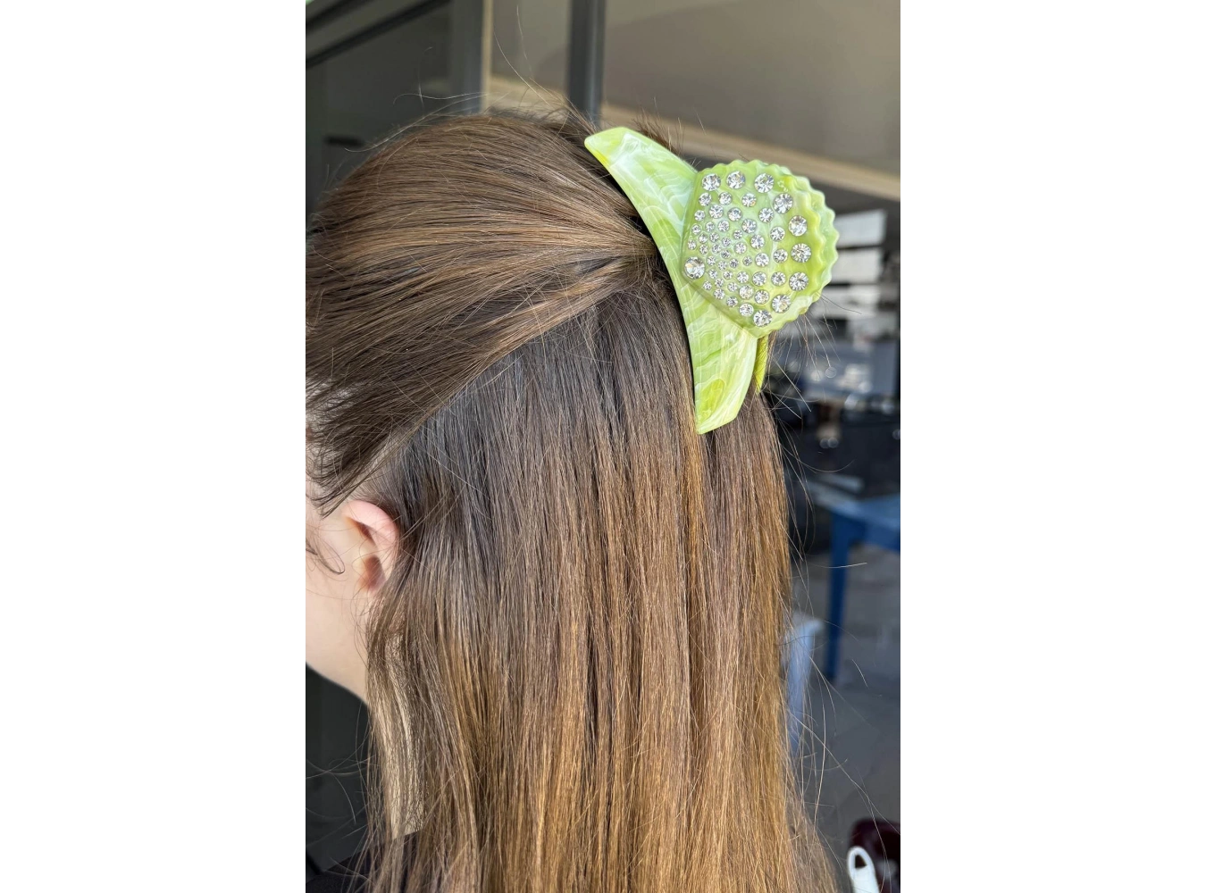 Açık Yeşil Renk Deniz Kabuğu Figürlü Taş Detaylı Kemik Mandal Toka