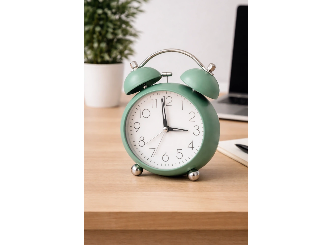 Açık Yeşil Renk Mini Dekoratif Işıklı Alarmlı Yuvarlak Masa Saati