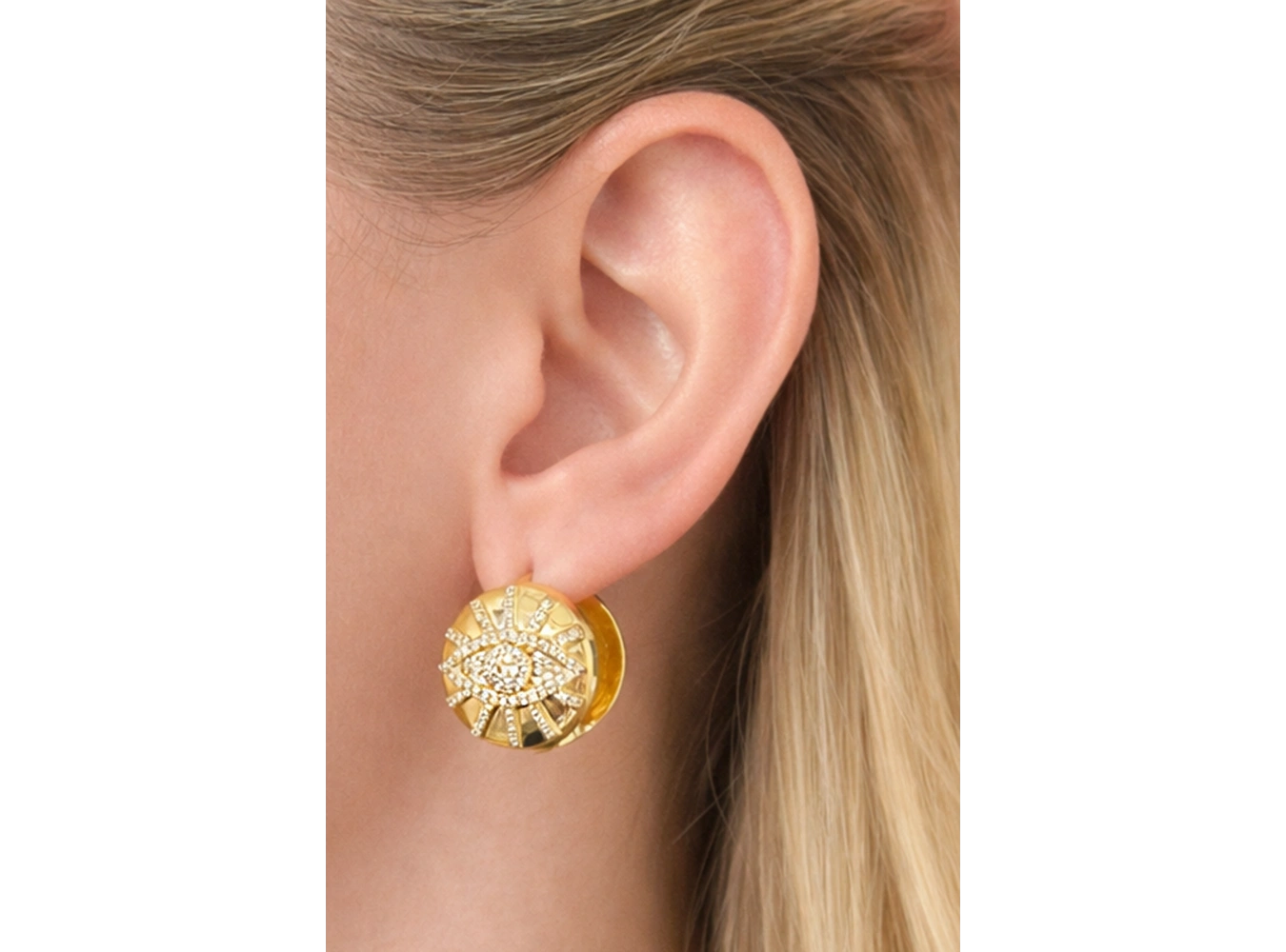 Altın Renk 14K Altın Kaplama Göz Detaylı Küpe (Çift)