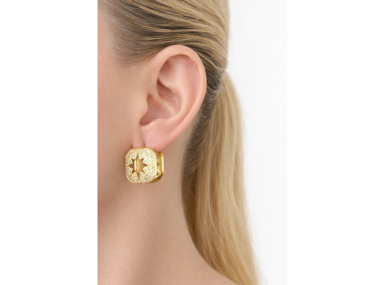 Altın Renk 14K Altın Kaplama Kuzey Yıldızı Detaylı Küpe (Çift)