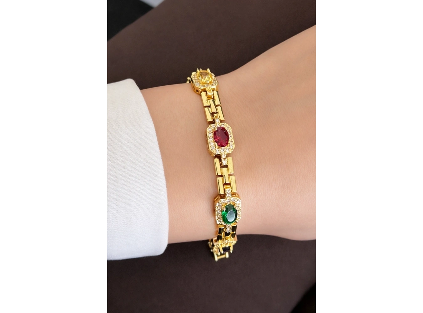 Altın Renk 14K Altın Kaplama Taşlı Bileklik