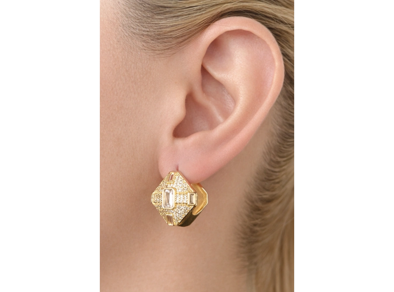 Altın Renk 14K Altın Kaplama Taşlı Küpe (Çift)