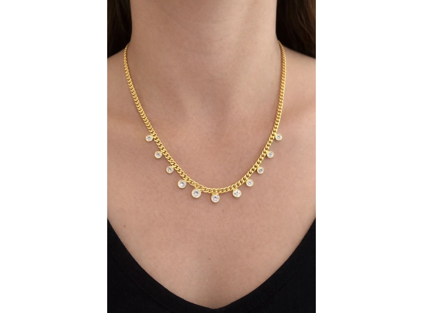 Altın Renk 14K Altın Kaplama Vip Taşlı Kolye