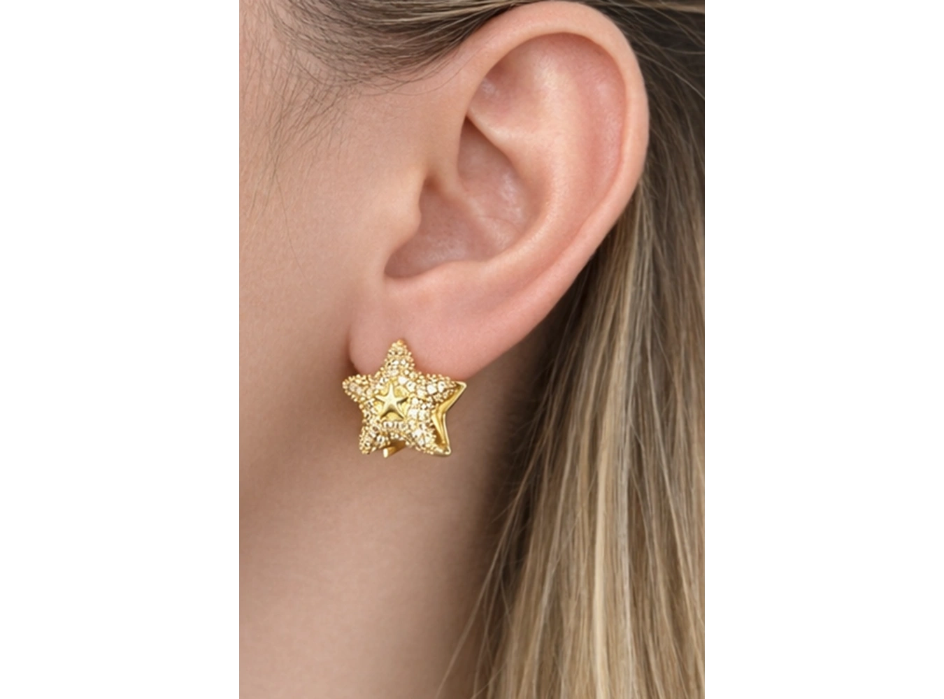 Altın Renk 14K Altın Kaplama Yıldız Figürlü Küpe (Çift)