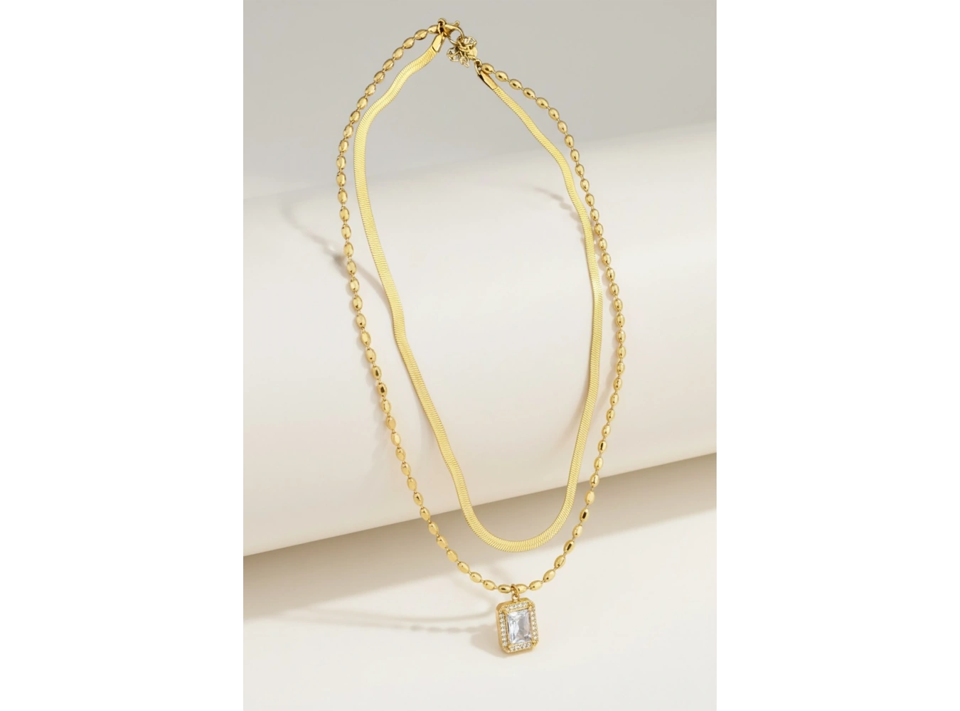 Altın Renk 2lİ Zincir Detaylı Taş Detay Çelik Kolye