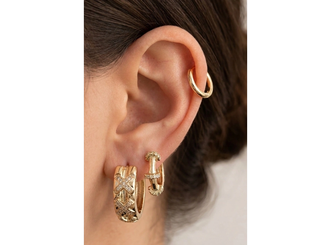 Altın Renk 3lü Ysx Küpe Set