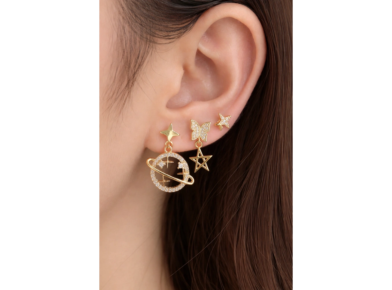 Altın Renk 3lü Ysx Küpe Set